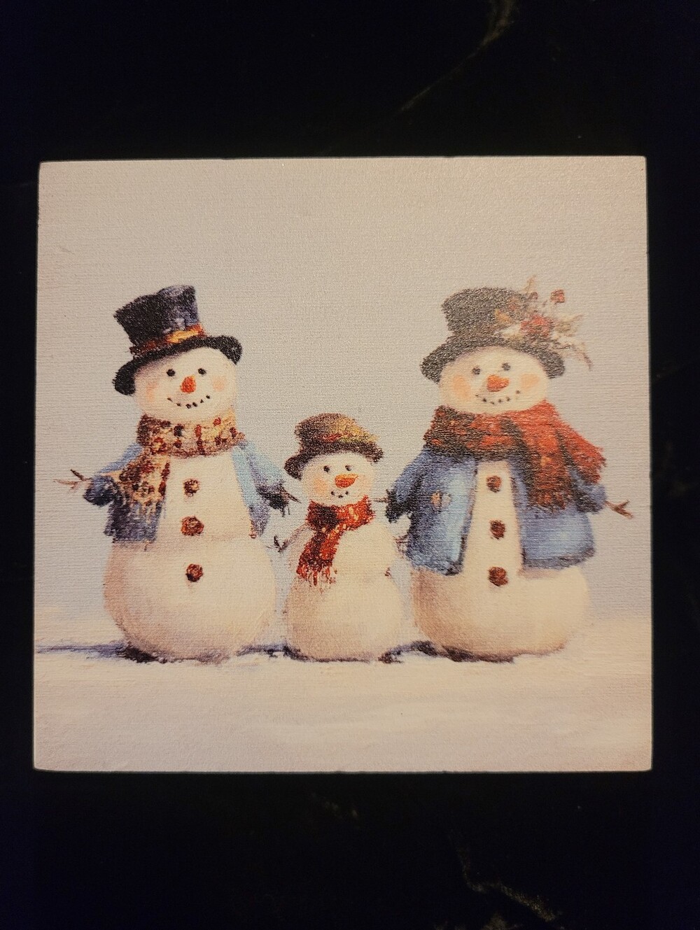 Festive Snowman Family Canvas Wall Art - White, Blue & Red